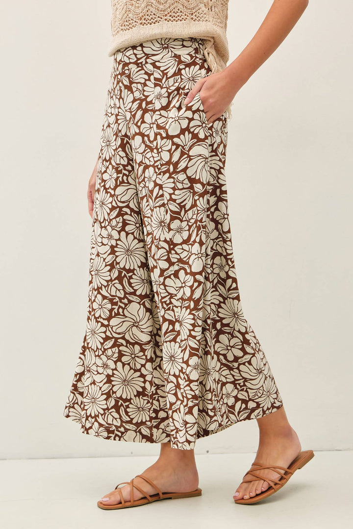 Pants - BLOOM WIDE LEG CROPPED PANTS - Brown - Cultured Cloths Apparel
