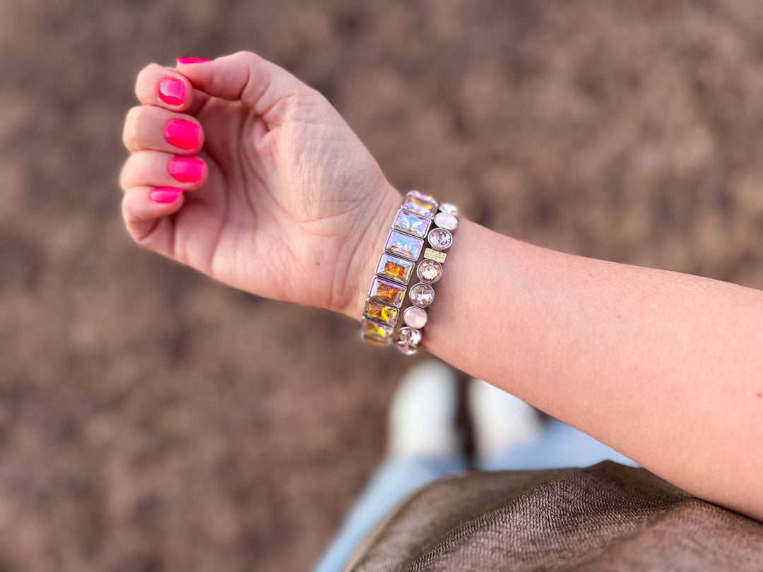 Accessories, Bracelets - Enamel Stretch Bracelet - Rectangle Gems - Estelle - Asst - - Cultured Cloths Apparel