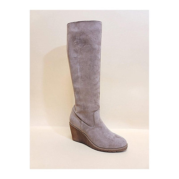 Shoes - NAVAEH-WEDGES KNEE HIGH BOOTS - TAUPE - Cultured Cloths Apparel