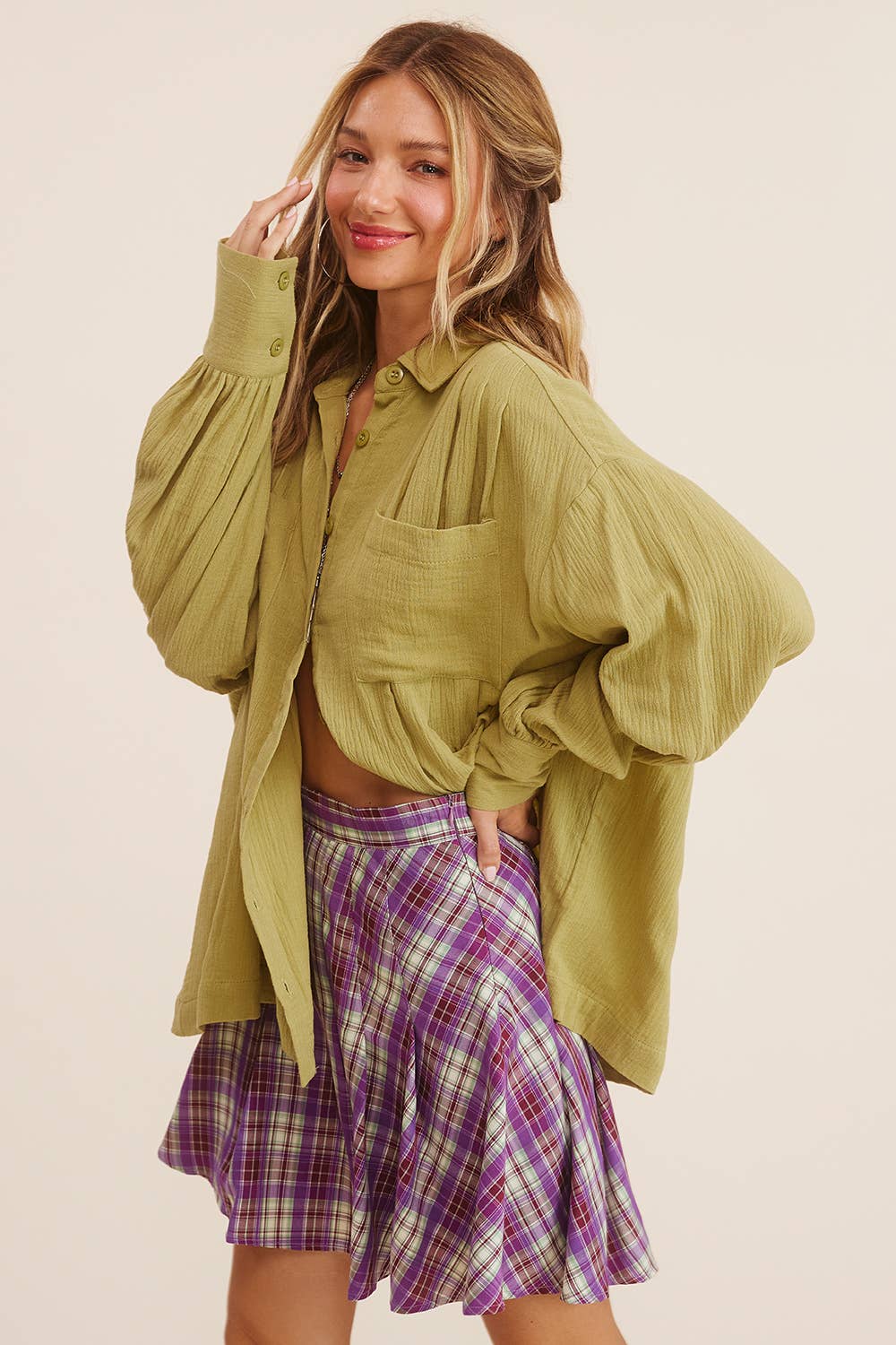 Women's Long Sleeve - Gauze Button-Down Shirt - - Cultured Cloths Apparel