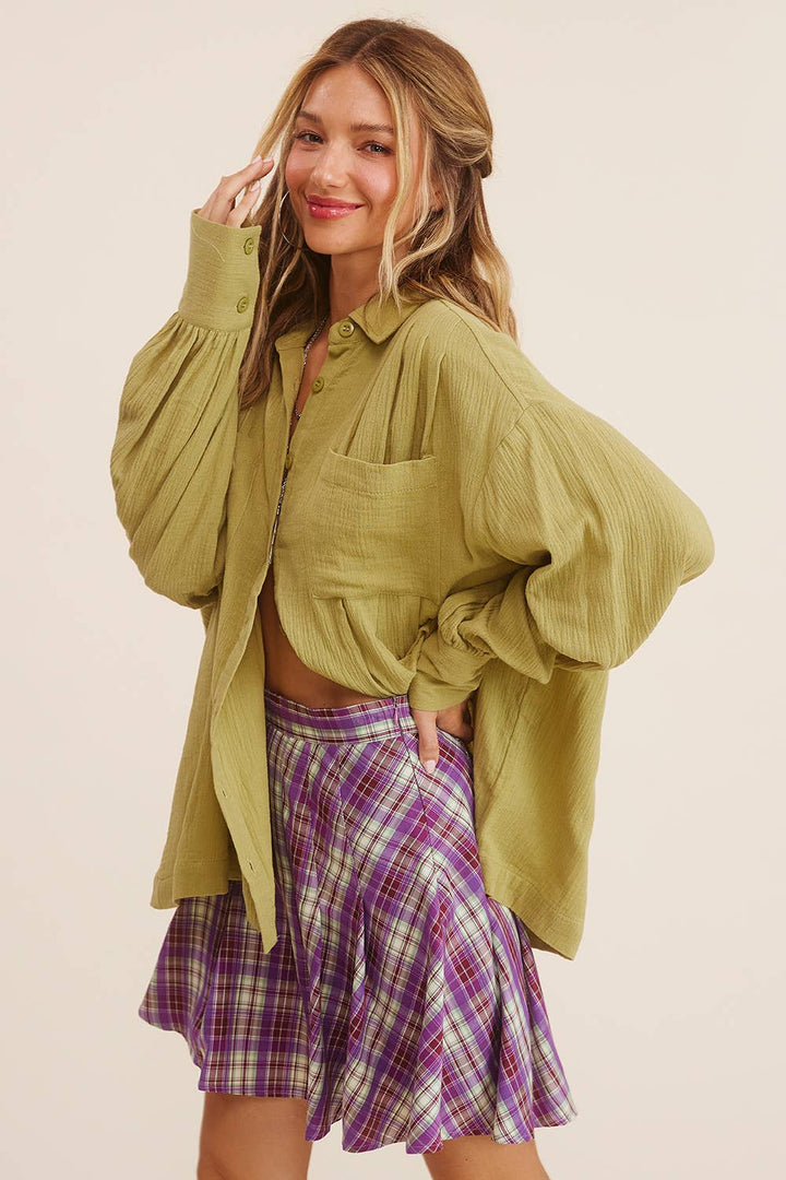 Women's Long Sleeve - Gauze Button-Down Shirt - - Cultured Cloths Apparel