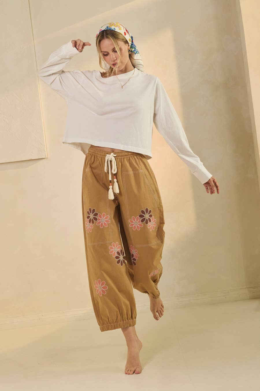 Pants - Floral Relaxed-fit Cropped Pants - - Cultured Cloths Apparel