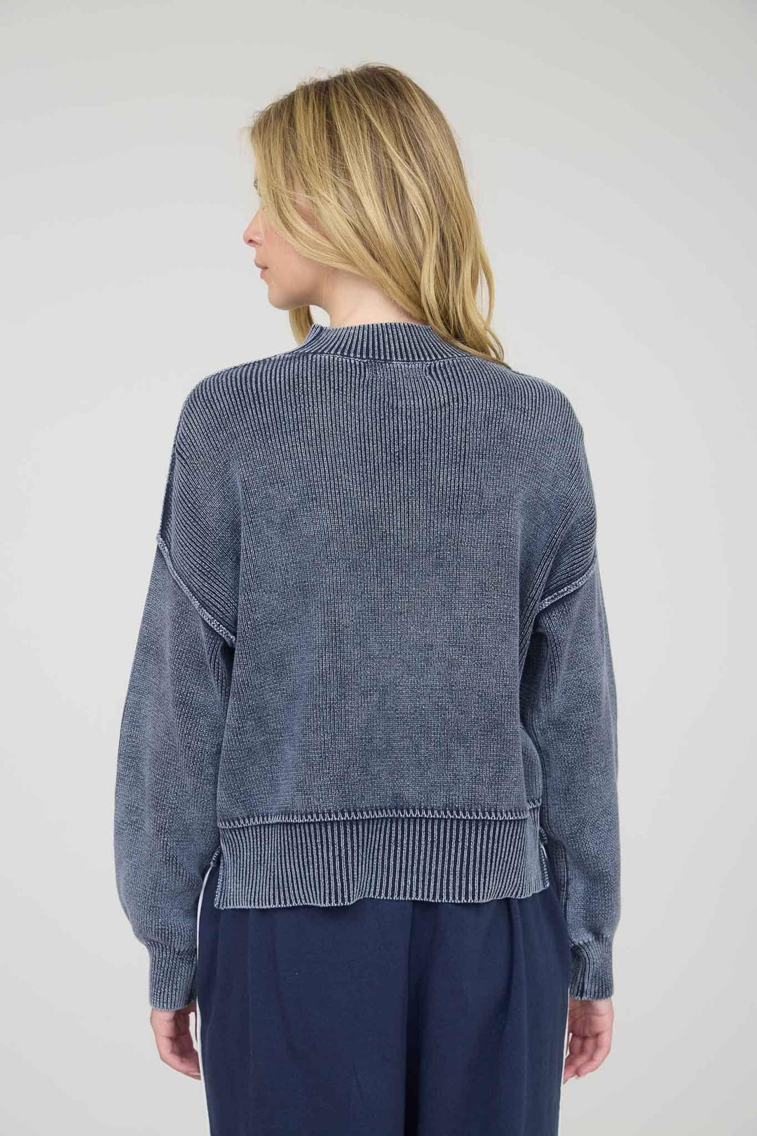 Women's Sweaters - WASHED MOCK NECK LONG SLEEVE KNIT PULLOVER SWEATER - - Cultured Cloths Apparel