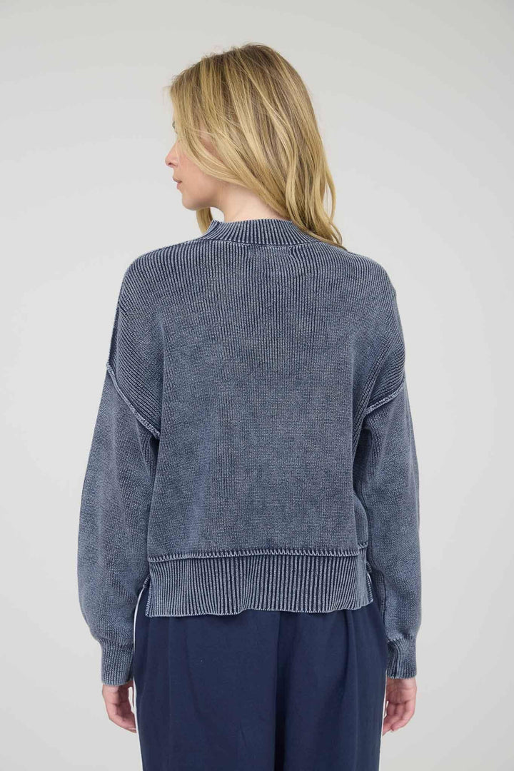 Women's Sweaters - WASHED MOCK NECK LONG SLEEVE KNIT PULLOVER SWEATER - - Cultured Cloths Apparel