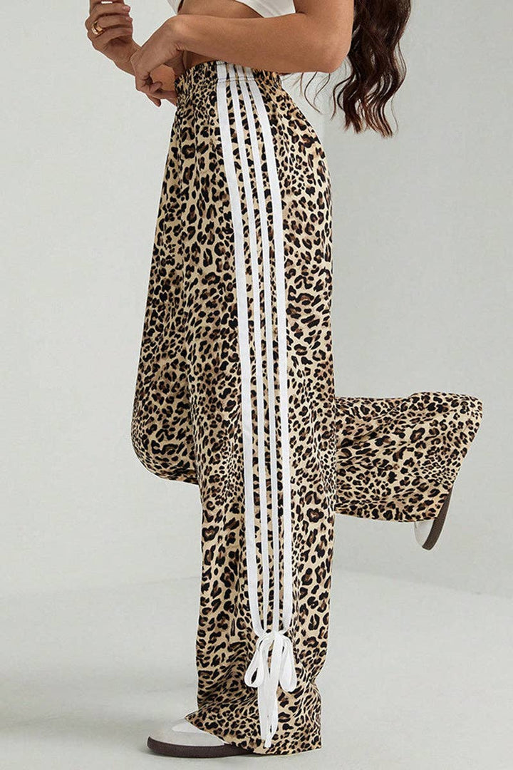 Pants - Leopard Print Stripe Casual Pants - S - Cultured Cloths Apparel