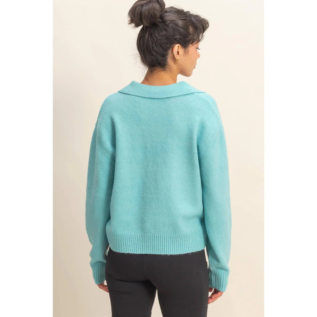 Women's Sweaters - Collared V Neck Sweater - - Cultured Cloths Apparel