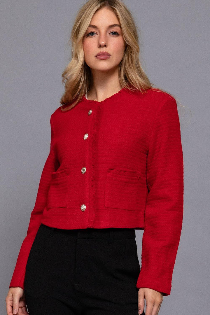 Outerwear - Long Sleeve Crew Neck Button Down Tweed Jacket - - Cultured Cloths Apparel