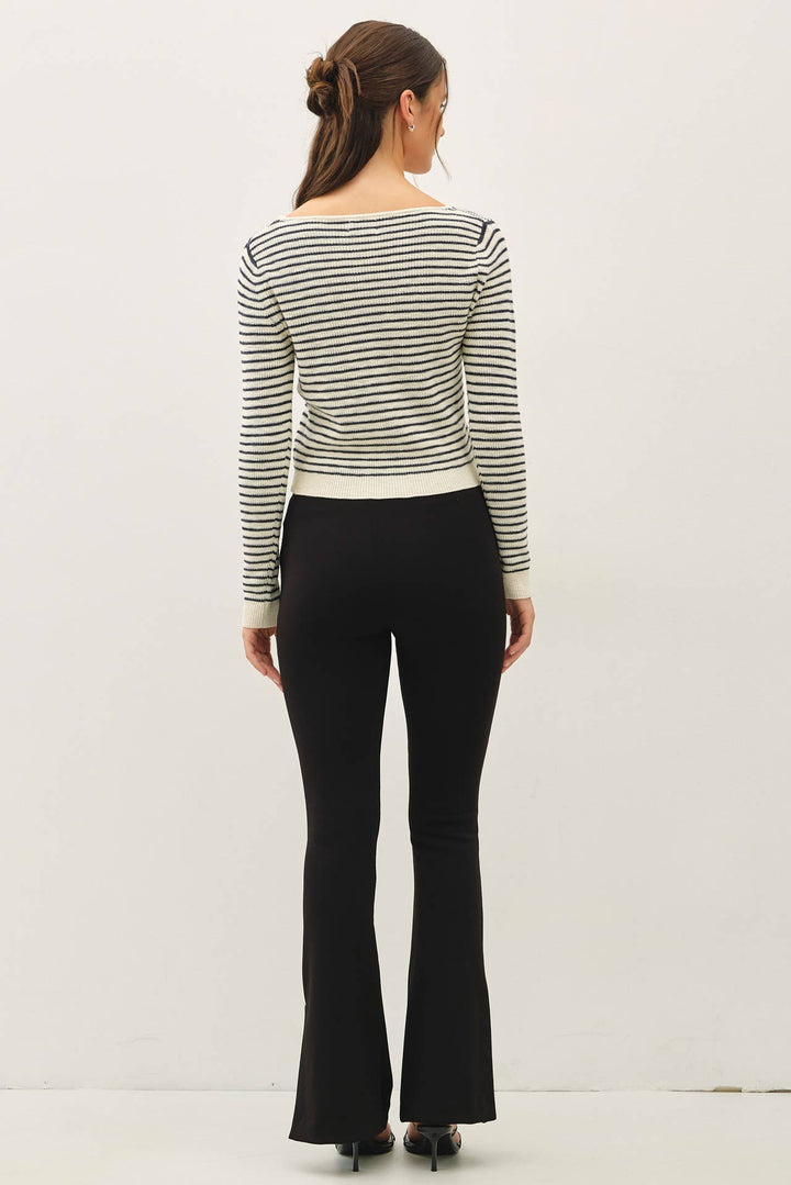 STRIPE CROPPED VNECK CARDIGAN