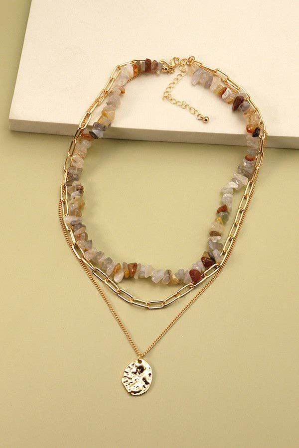 Accessories, Necklaces - NATURAL STONE LAYER NECKLACE | 25N370 - ALMOND - Cultured Cloths Apparel