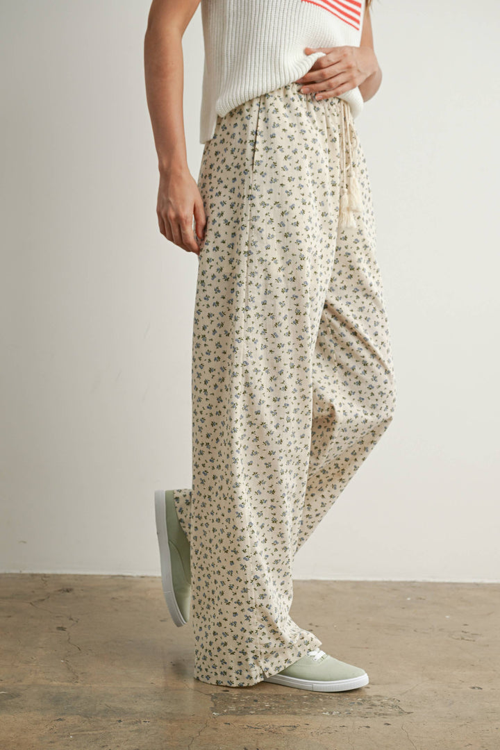 Pants - Floral Print Drawstring Pants - - Cultured Cloths Apparel