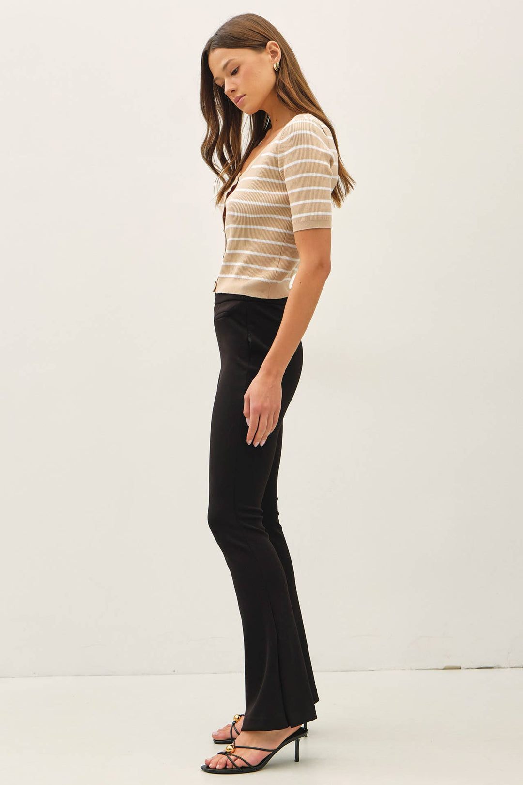 STRIPED SHORT SLEEVE CARDIGAN