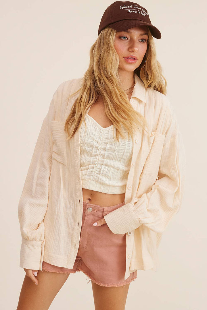 Women's Long Sleeve - Gauze Button-Down Shirt - - Cultured Cloths Apparel