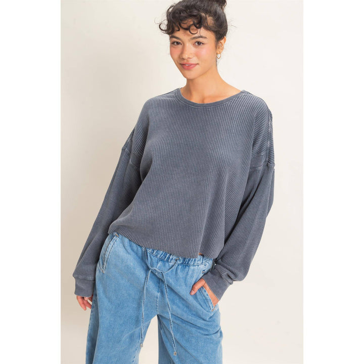 Mineral Wash Waffle Open Back Top