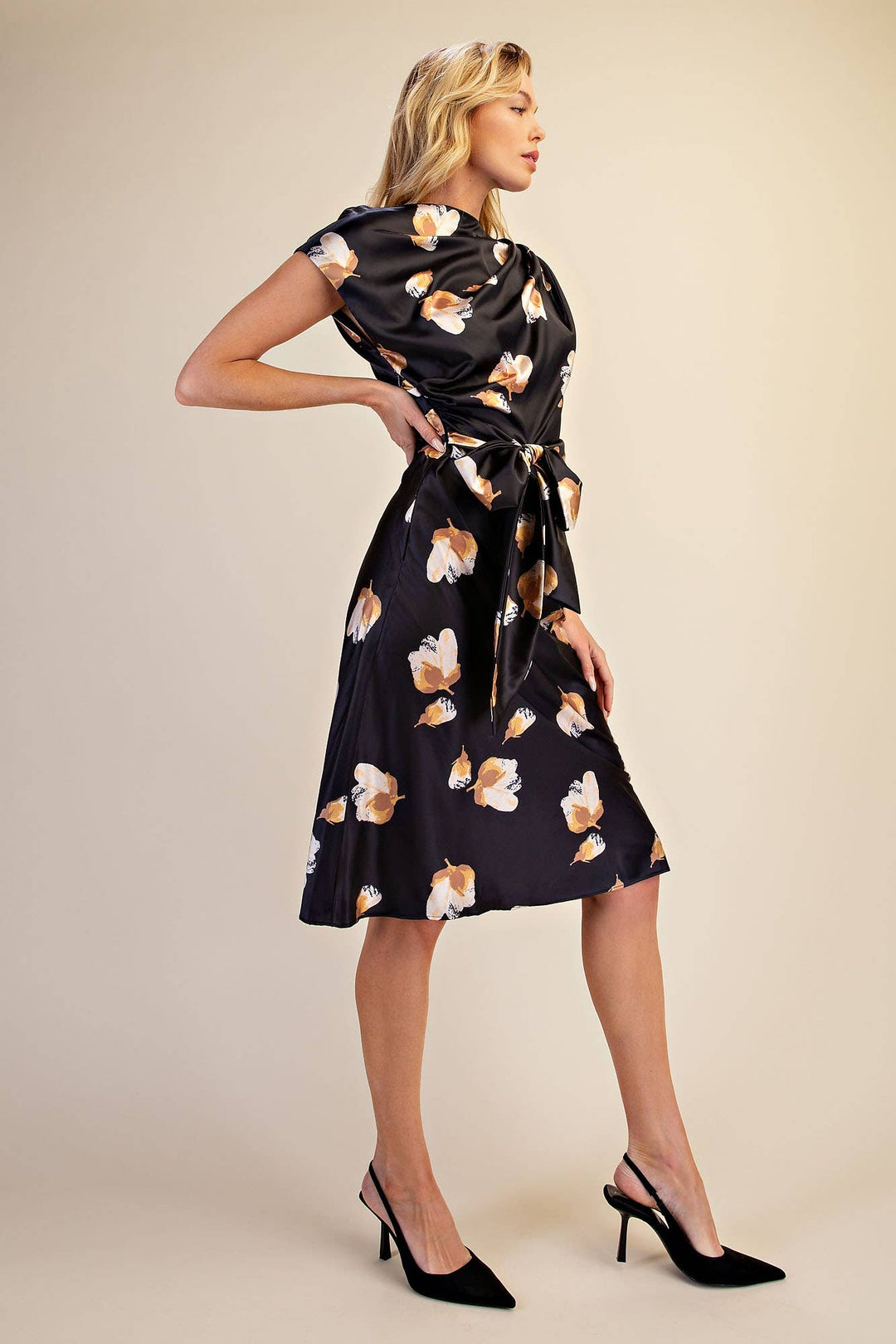 Floral Asymmetrical Neck Midi Dress