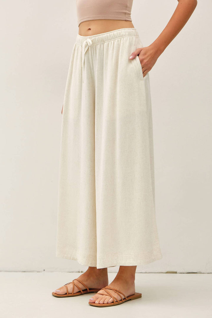 Pants - LINEN BLEND CROPPED PALAZZO PANTS - NATURAL - Cultured Cloths Apparel