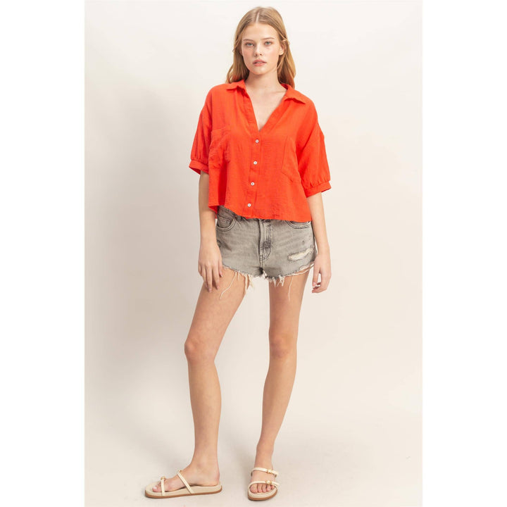 Women's Short Sleeve - Textured Button-Up Shirt - - Cultured Cloths Apparel