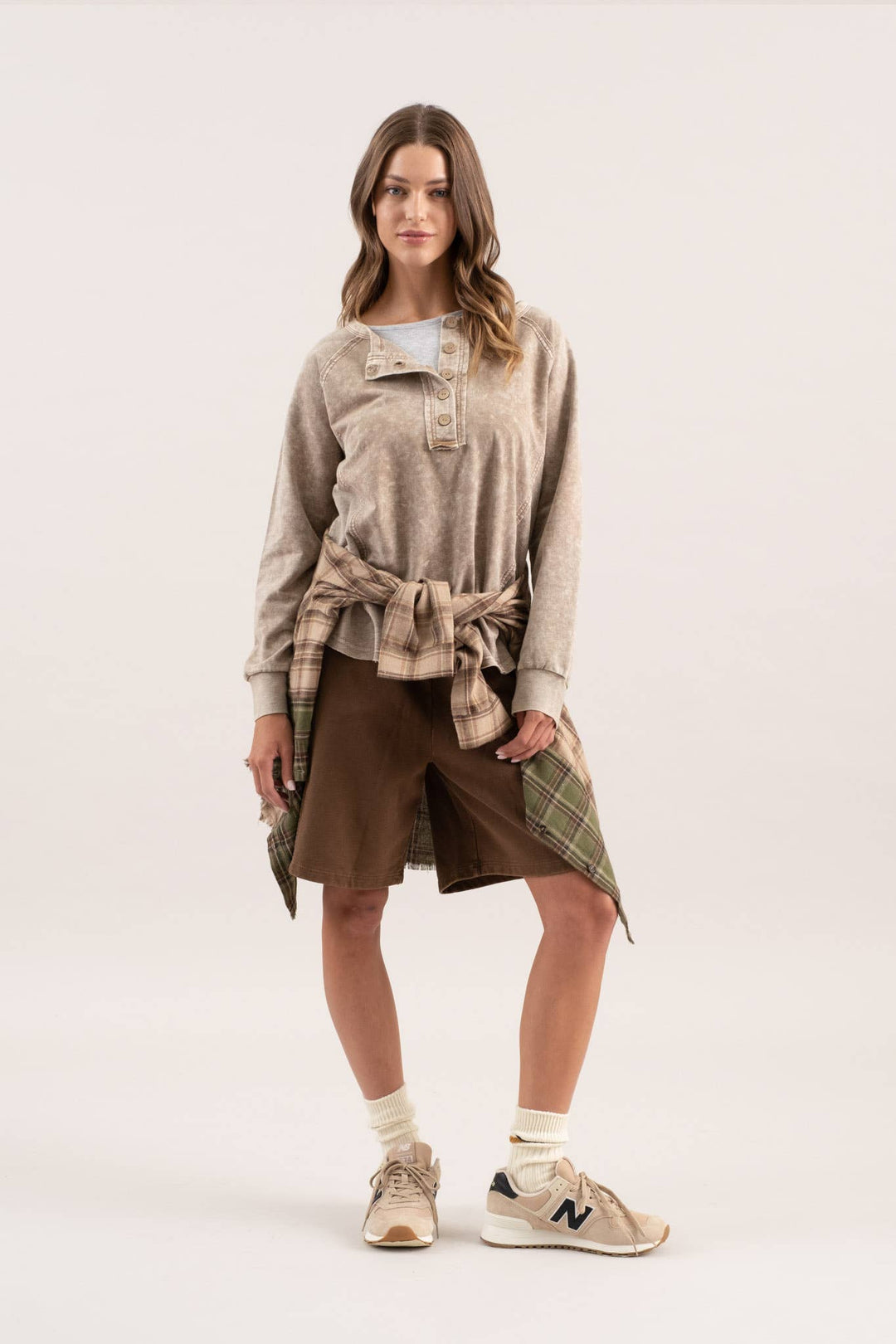 Women's Long Sleeve - WASHED HENLEY RAGLAN LONG SLEEVE KNIT TOP - - Cultured Cloths Apparel