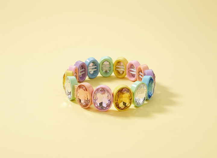 Accessories, Bracelets - Enamel Stretch Bracelet - Large Oval Rainbow Stones - Olivia - - Cultured Cloths Apparel