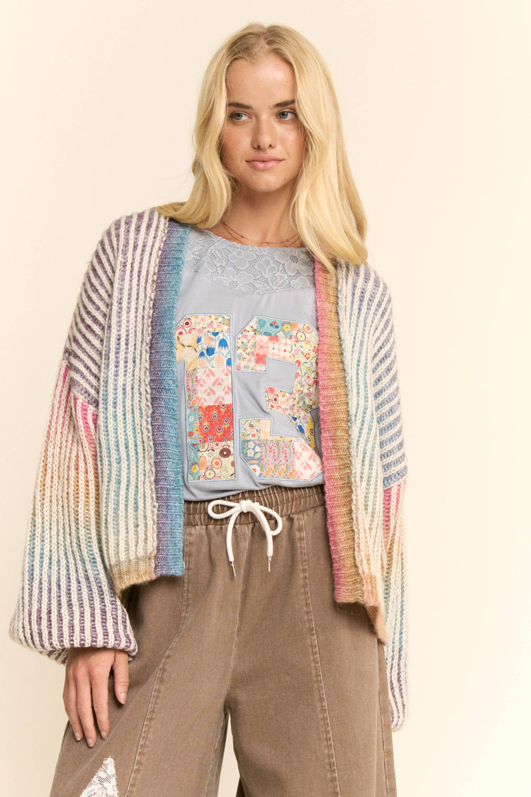 Rainbow Ombre Ribbed Knit Open Cardigan