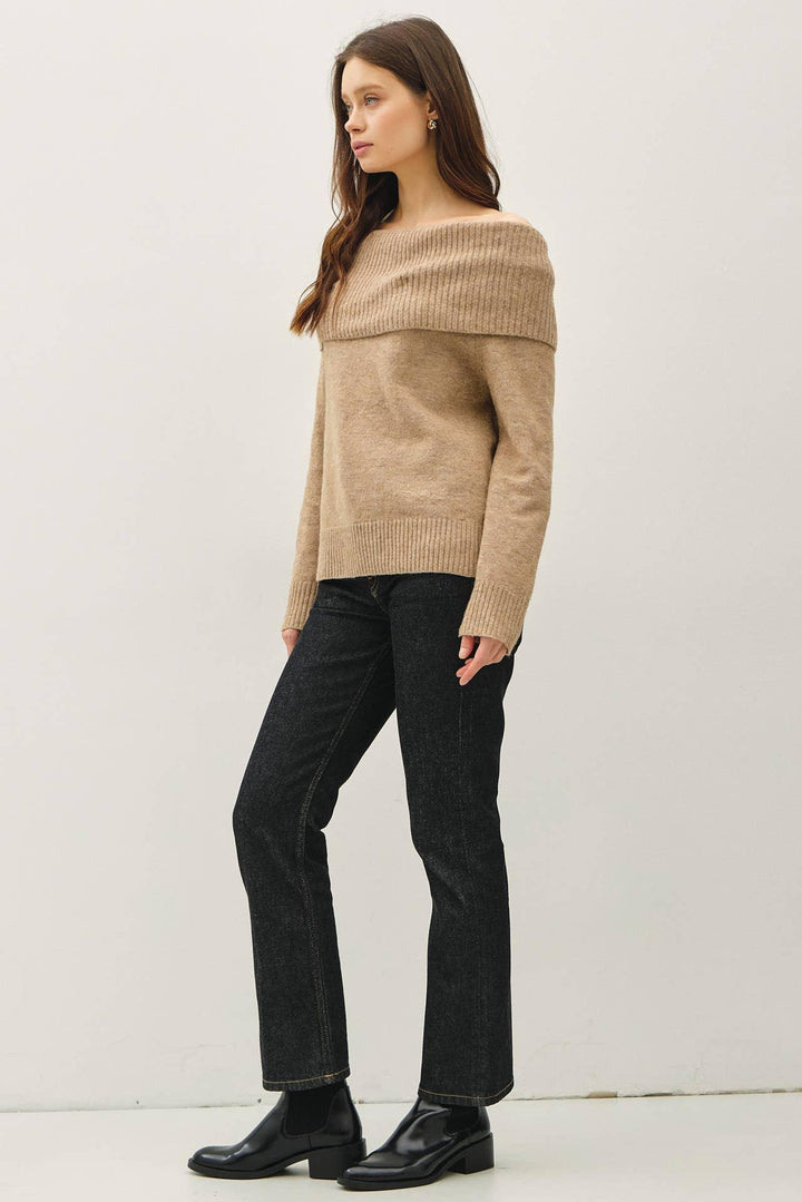 ROLL OVER OFF THE SHOULDER WOOL BLEND SWEATER