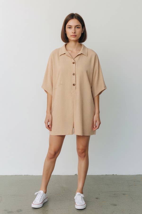 Airflow Collared Oversize Woven Solid Romper