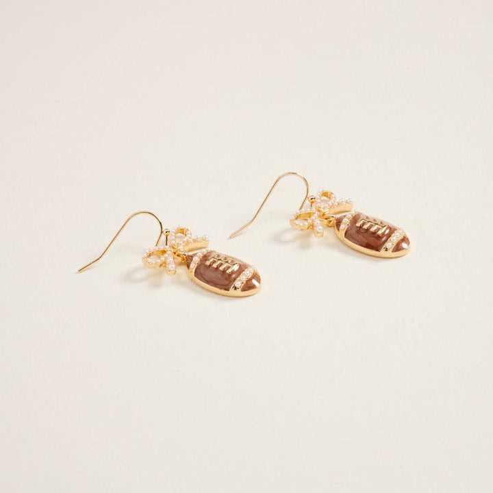 Accessories, Earrings - 1.5 Inch Pearlized Football Pave Pearl Bow Hook Earrings - - Cultured Cloths Apparel