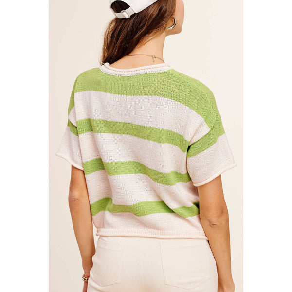 Women's Short Sleeve - Boxy Stripe Lightweight Spring Summer Sweater Top -  - Cultured Cloths Apparel