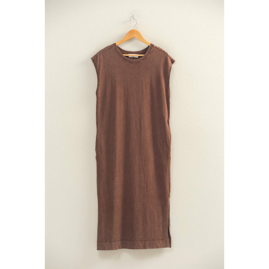 Chocolate Mineral Wash Cap Sleeve Midi Dress