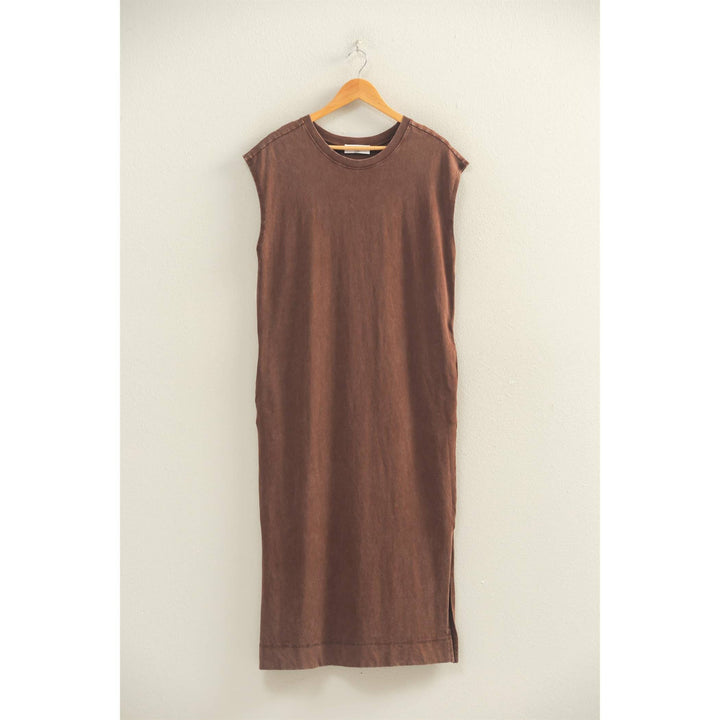 Chocolate Mineral Wash Cap Sleeve Midi Dress