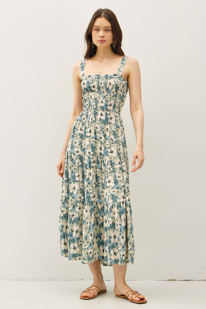 FLORAL PRINTED TIERED TANK MAXI DRESS