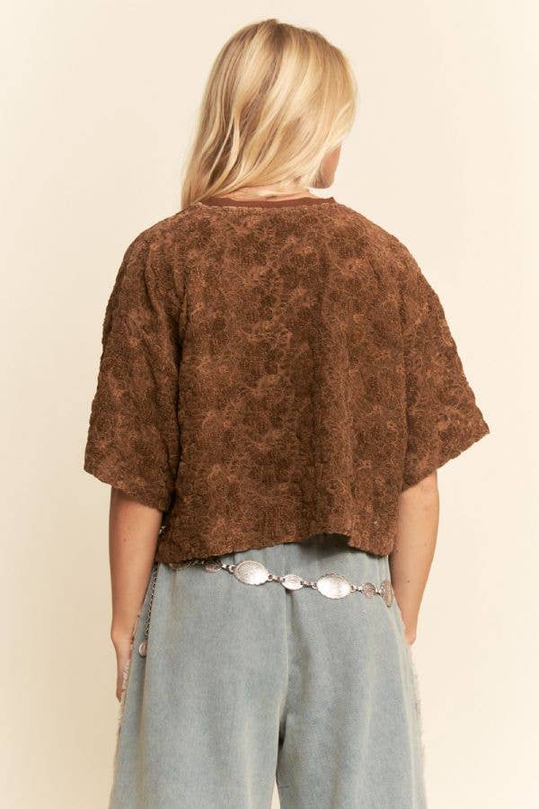 BOXY FLORAL LACE KNIT TOP