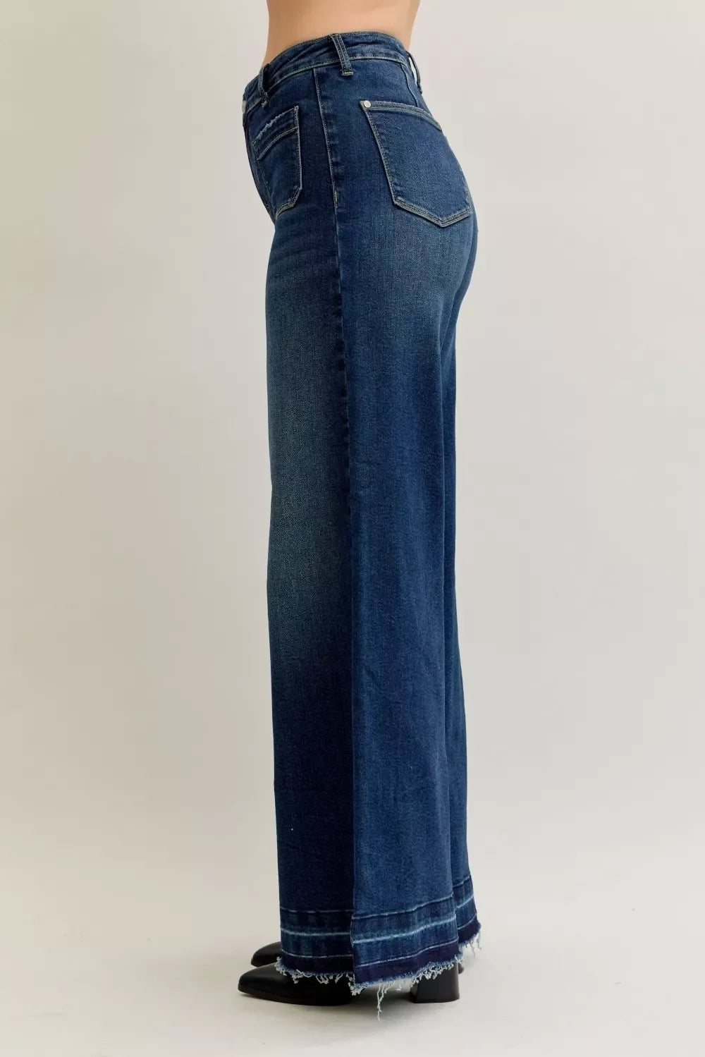 Denim - Judy Blue High Waist Palazzo Jeans with Front Patch Pockets - - Cultured Cloths Apparel