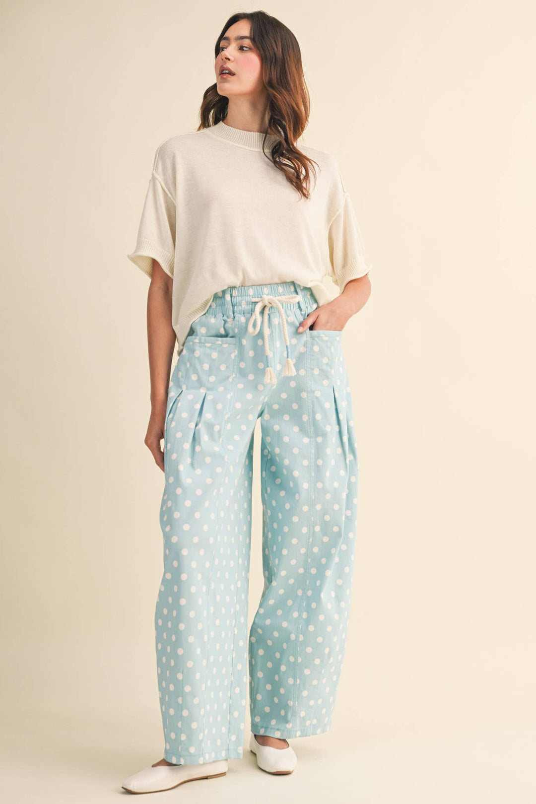 POLKA DOT PLEATED BARREL PANTS