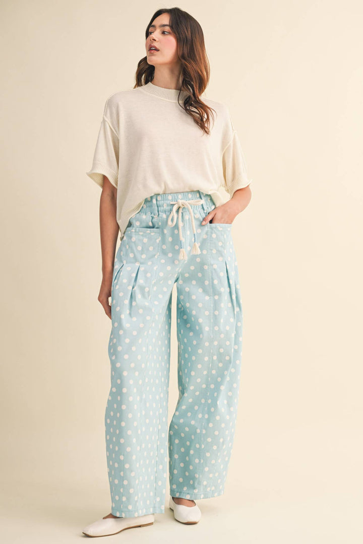 POLKA DOT PLEATED BARREL PANTS