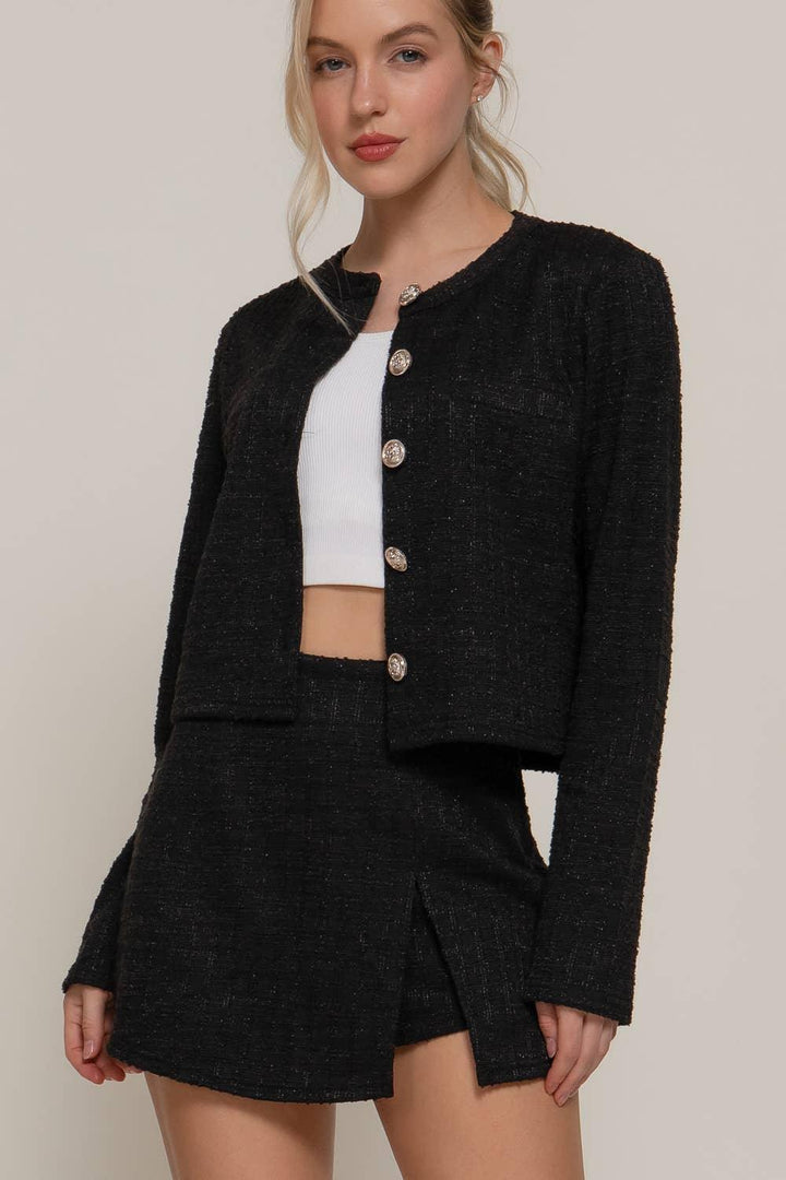 Women's Skirts - Stretch Tweed Mini Skirt - BLACK - Cultured Cloths Apparel