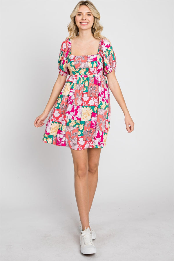 Women's Dresses - GeeGee Floral Ruff Sleeve Mini Dress -  - Cultured Cloths Apparel