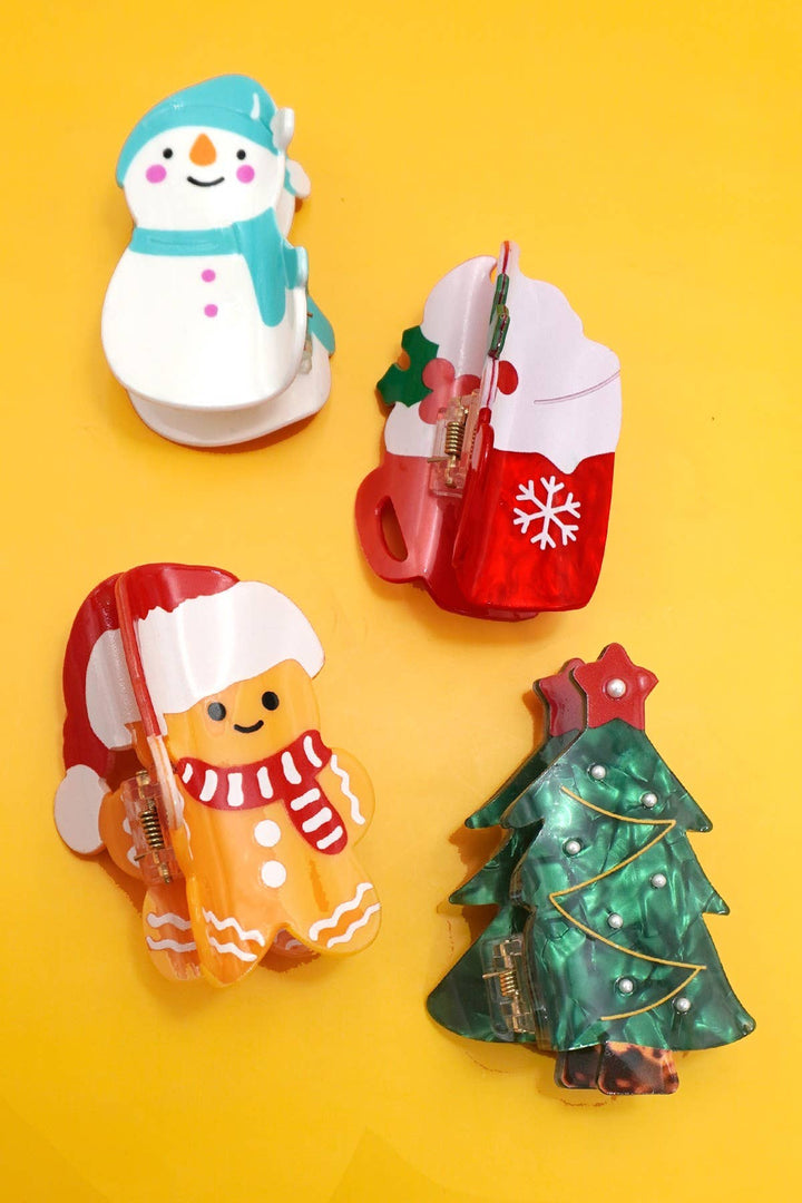 Accessories, Hair - CHRISTMAS TREE SANTA SNOWMAN HAIR CLAW CLIPS | 40H939 - - Cultured Cloths Apparel