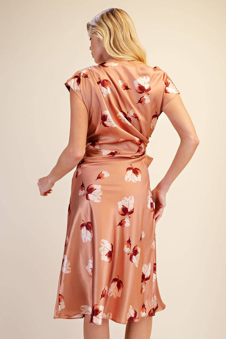 Floral Asymmetrical Neck Midi Dress