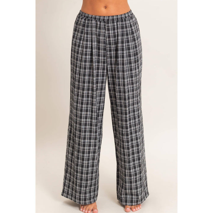 Elastic Waist Plaid Pants