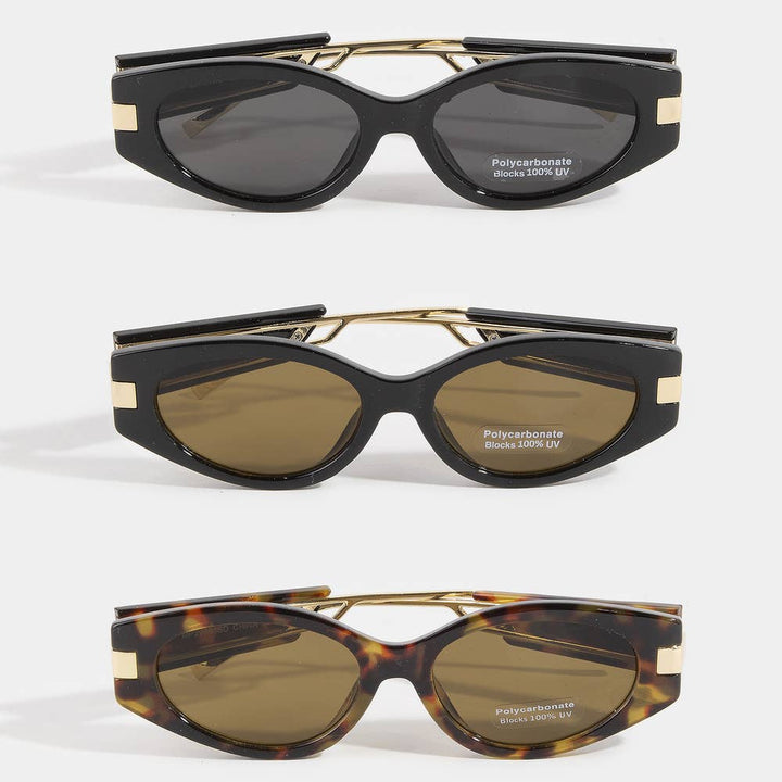 Slim Retro Oval Cat Eye Metal Brow Sunglasses