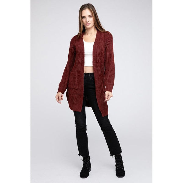 Outerwear - Twist Knitted Open Front Cardigan With Pockets -  - Cultured Cloths Apparel
