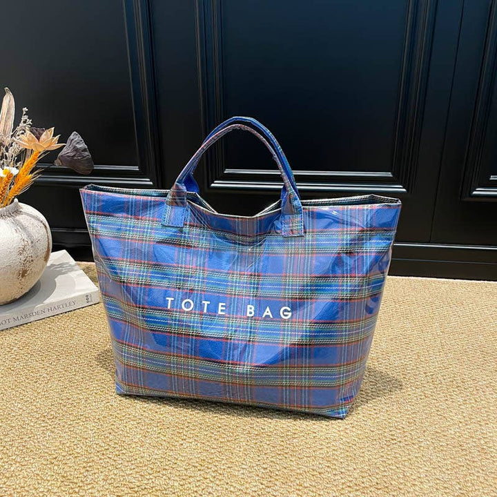 Christmas Plaid PVC Tote Bag for Women