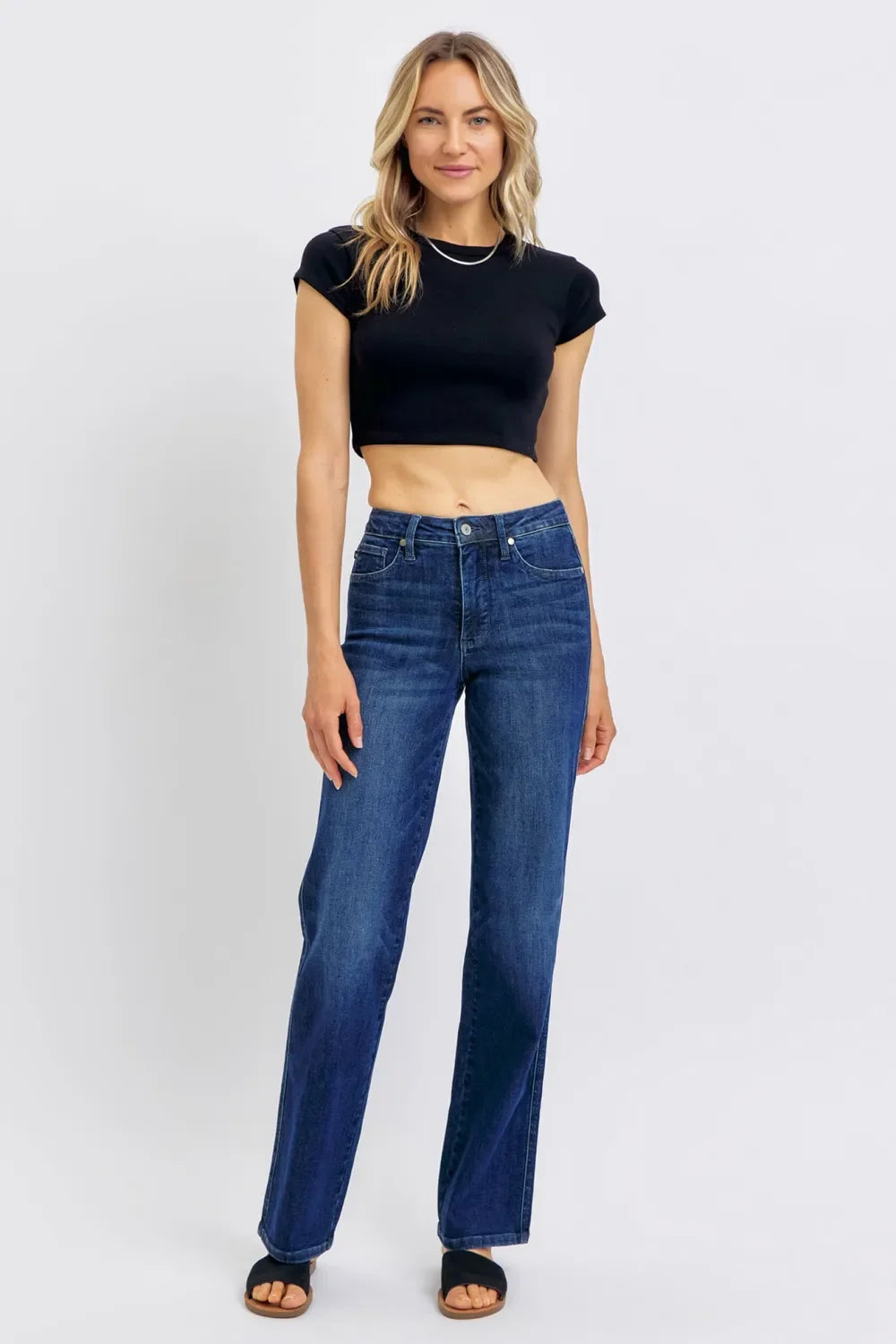 Denim - Judy Blue Full Size Tummy Control Straight Jeans Plus Size - - Cultured Cloths Apparel