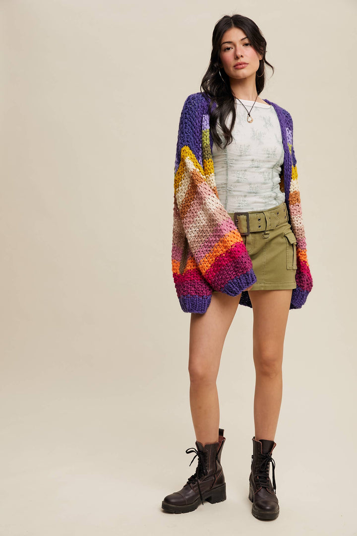 Women's Sweaters - Rainbow Hand-Crochet Open Cardigan - - Cultured Cloths Apparel
