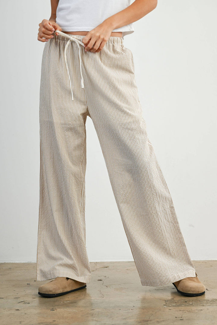 Pants - Drawstring Waist Striped Pants - - Cultured Cloths Apparel
