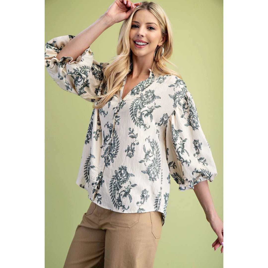 Women's 3/4 Sleeve - Balloon Sleeves Blouse - - Cultured Cloths Apparel