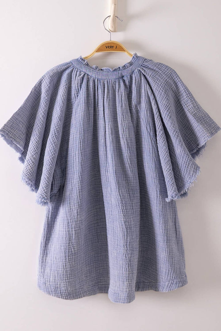 Mineral Washed Gauze Blouse Top