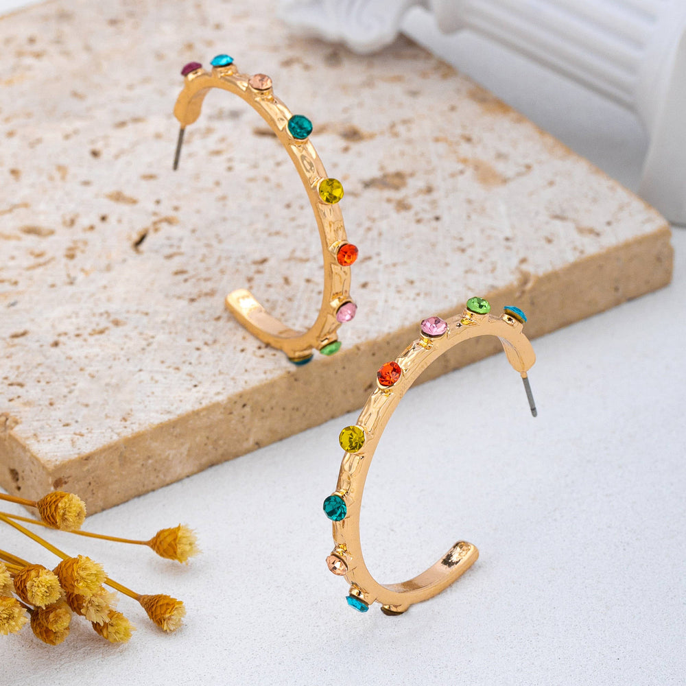 Accessories, Earrings - Multi Color Gemstone Hoop Earrings | 80E62415 - - Cultured Cloths Apparel