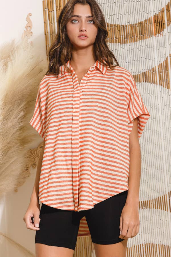 Women's Short Sleeve - Short Dolman Sleeve Oversized Stripe Shirt Top - - Cultured Cloths Apparel
