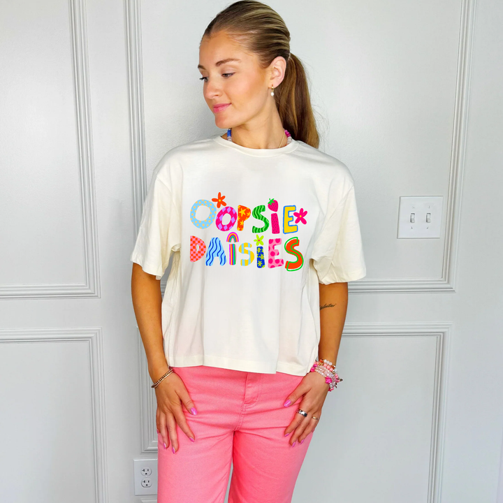 Graphic T-Shirts - Oopsie Daisies Crop Tee - Adult Large (12-14) - Cultured Cloths Apparel